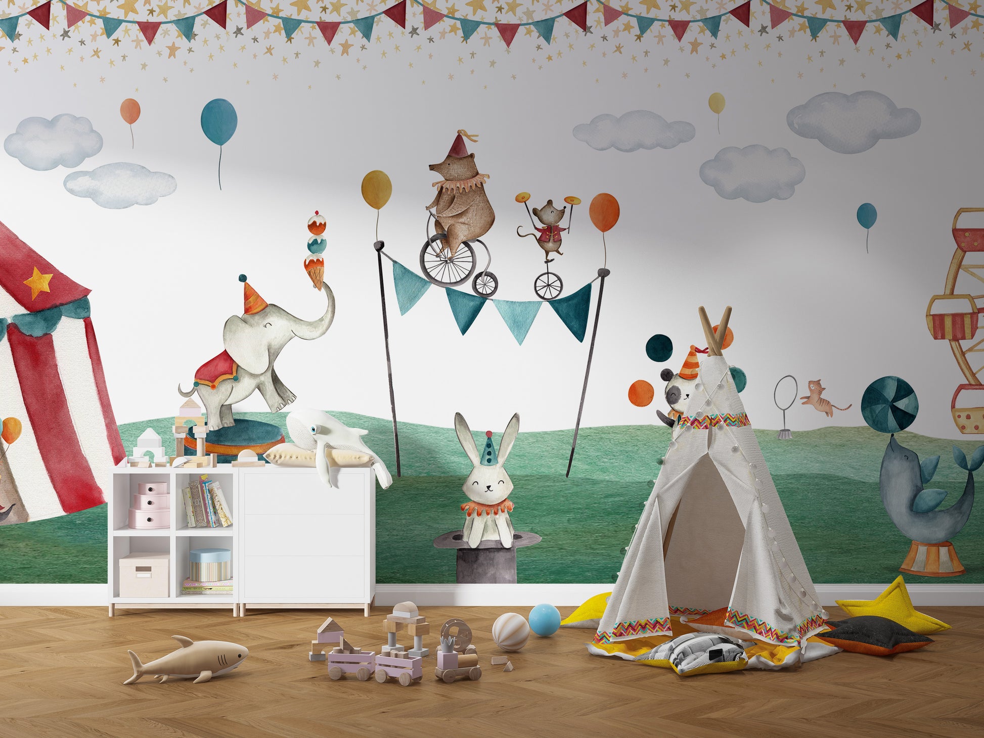 Playful Circus Animals Wall...
