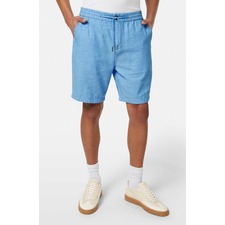 Flat Front Slub Cotton &amp; Linen Twill Drawstring Bermuda Shorts, Main, color, Aqua Blue
