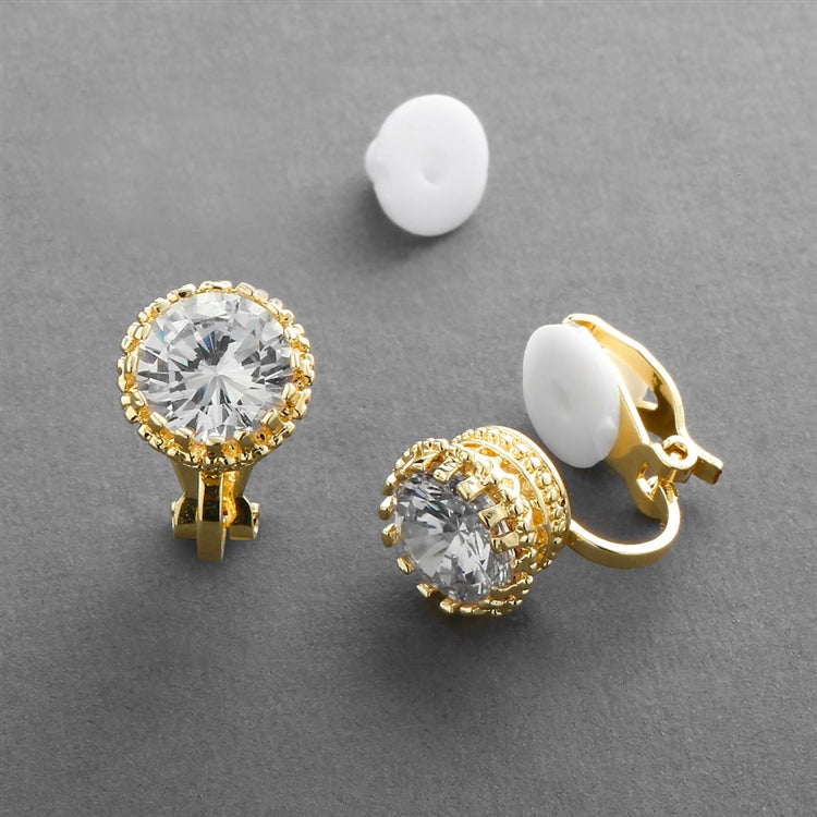 Crown Solitaire Stud Earrings