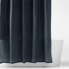 View Midnight Navy Blue EUROPEAN FLAX ™-Certified Linen Shower Curtain - image 1 of 3