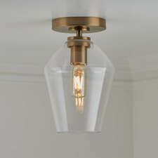 View Arren Brass Flush Mount Light with Clear Angled Shade - image 1 of 3
