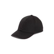 Christian Louboutin Mooncrest Embroidered Monogram Cotton Canvas Baseball Cap, Main, color, Black/ Silver