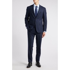 Canali Kei Trim Fit Plaid Stretch Wool Suit, Main, color, Navy