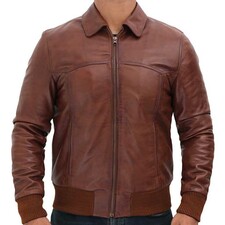 Men's Vintage Brown Leather Bomber Jacket
