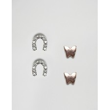  Pack of 4 Rose Gold Plated and Sterling Silver Butterfly Horseshoe Stud Earrings