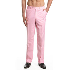 Men's Dress Pants Trousers Flat Front Slacks PINK CONCITOR