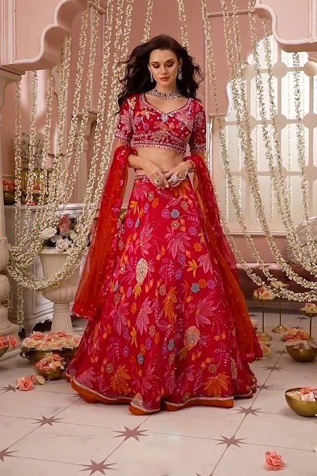 Red Pink Multi Floral Print...