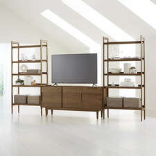 View Tate 136.5" Walnut Storage Media Console and Bookshelf Set - image 1 of 7