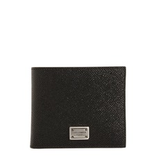 Dolce&amp;Gabbana Logo Plaque Leather Bifold Wallet, Main, color, Black