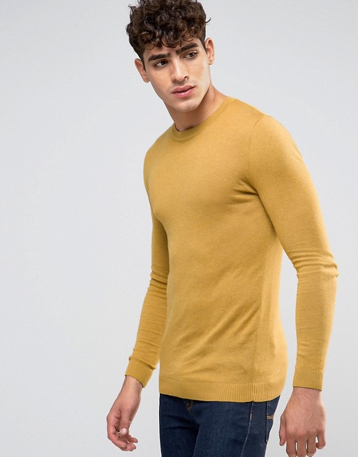 Muscle Fit Sweater in Yellow Cotton
