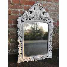 A Delightful early highly decorative Antique 19th Century French carved wood ornate painted distressed Mirror.