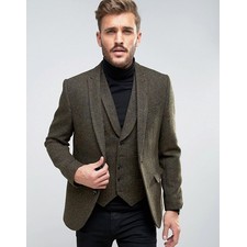 Slim Suit Jacket in Harris Tweed Herringbone in 100% Wool