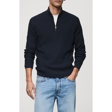 MANGO Quarter Zip Rib Sweater, Main, color, Dark Navy