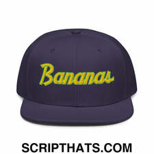 Bananas Baseball Classic Sports Script Embroidered Flat Brim Bill Snapback Hat