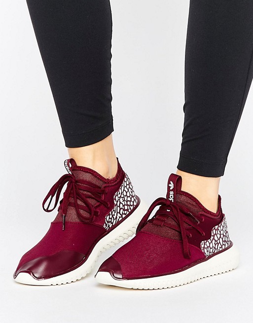 adidas Originals Maroon Tubular Sneakers With Cracked Leather Detail ...