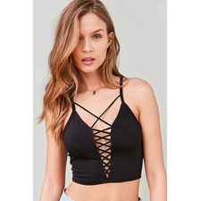 Silence Noise Dagmar Plunging Criss-Cross Crop Top 