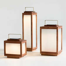 View Batten Brown Acacia Wood and Glass LED Solar Outdoor Lantern 13" - image 3 of 6
