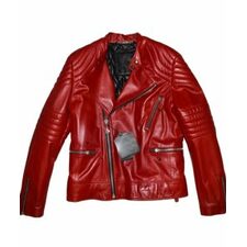 Red Quilted Style Leather Motorcycle Jacket
