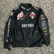 Black Ferrari Racing Leather Jacket
