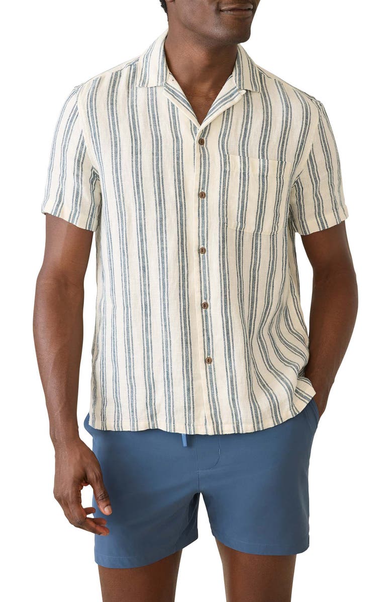 Palma Linen Short Sleeve Button-Up Shirt, Main, color, Horizon Ivory Stripe