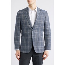 Henrik Trim Fit Italian Cotton &amp; Linen Blend Jacket, Main, color, Navy Francesco Plaid