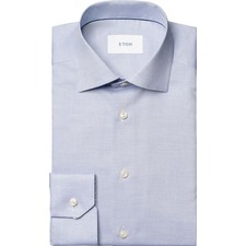Contemporary Fit Solid Blue Cotton Dobby Dress Shirt 
