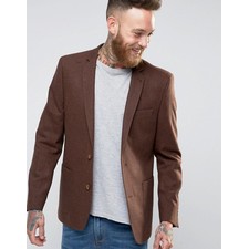  Skinny Blazer In Dark Tan Wool Mix