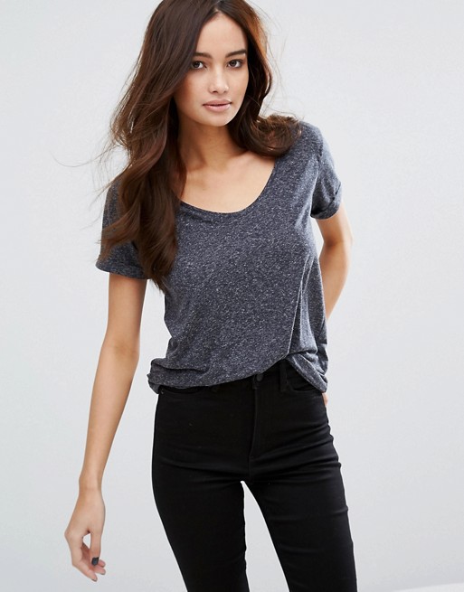 JDY V Neck T-shirt with Turn Up Sleeve