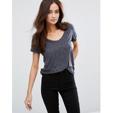 JDY V Neck T-shirt with Turn Up Sleeve