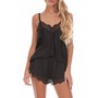  Gabby Lace Trim Satin Charmeuse Short Pajamas, Main, color, Black