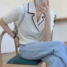 Lapel Pullover Sweater Women Short Sleeves