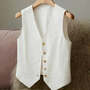Ladies' Casual Elegant Waist Cinched Linen Jacket Vest