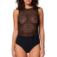 Apolline Sheer Lace &amp; Microfiber Teddy, Main, color, Black