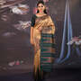 Gold Yellow with Green Gopuram Semi Silk saree