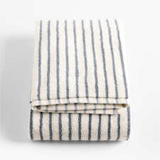 View Organic Turkish Cotton Pampas Ivory and Evening Blue Stripe Bath Towel - image 1 of 8