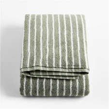 View Organic Turkish Cotton Shadow Sage and Pampas Ivory Stripe Bath Towel - image 1 of 7