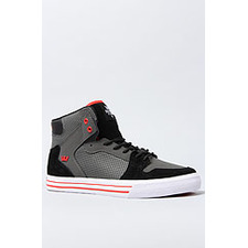 SUPRA The Vaider Sneaker in Grey Nubuck, Black Leather, & Red