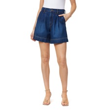Pleated Denim Shorts, Main, color, Deep River
