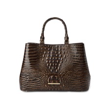 Denise Croc Embossed Leather Tote, Main, color, Chocolate Melbourne