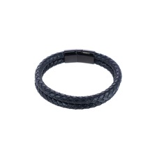 Trafalgar Simple Double Band Braided Secure Clasp Leather Bracelet, Main, color, Black