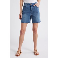 High Waist Relaxed Denim Shorts, Main, color, Blue