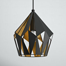 Hendry Single Light Metal Pendant, Black/Gold Leaf, 82.68" H x 7.25" W x 7.25" D