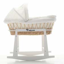 Teknum Infant Wicker Moses Basket With White Waffle Beddings &amp; Rocker Stand - Brown