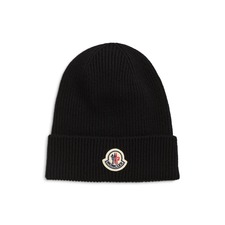 Moncler Virgin Wool Rib Beanie, Main, color, Black