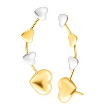 Two-Tone Gold Stud Earrings - Trendy Hearts in a Row 14K - MOLAMALL.COM