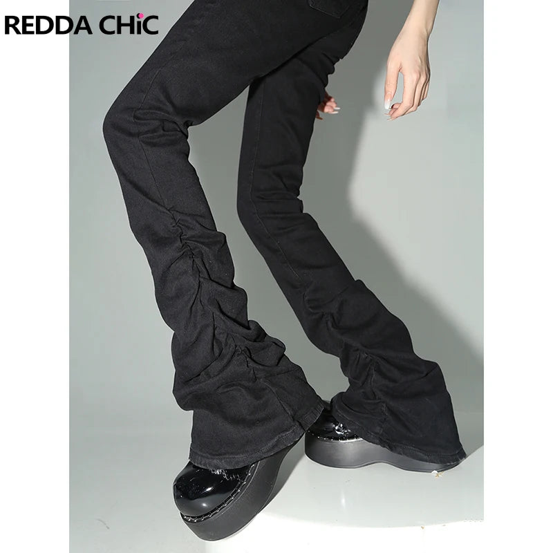 Black Ruched Flare Jeans Wo...