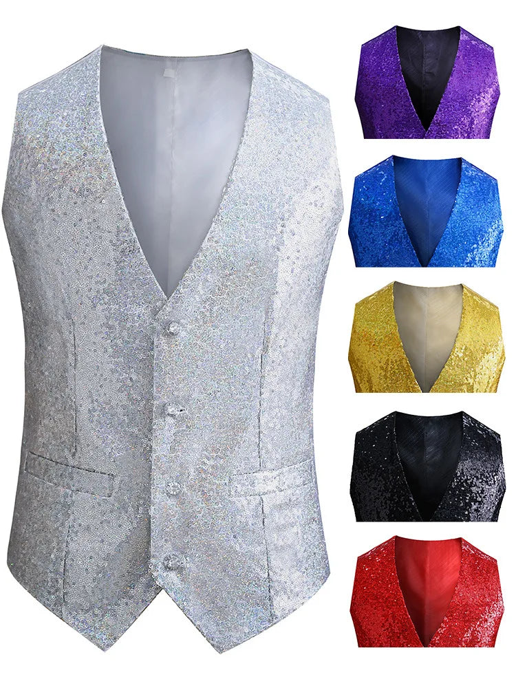 Men's Shiny Sequin Button W...
