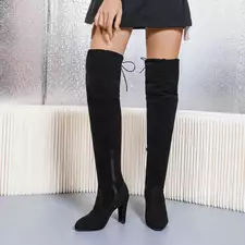 Elegant Solid Color Fashion Boots High Heel Pointed Toe Zipper Suede Knee High Lace-Up