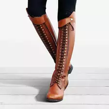 Over Knee High Boots For Women Platform Cowboy Lace-Up Round Toe Over The Knee High Boots Chunky Platform Boots