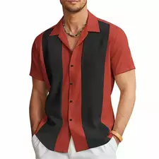 Bowling Shirts Button-Down Shirts Summer Casual Red Short Sleeve Color Block Lapel Street Wear Fashion
